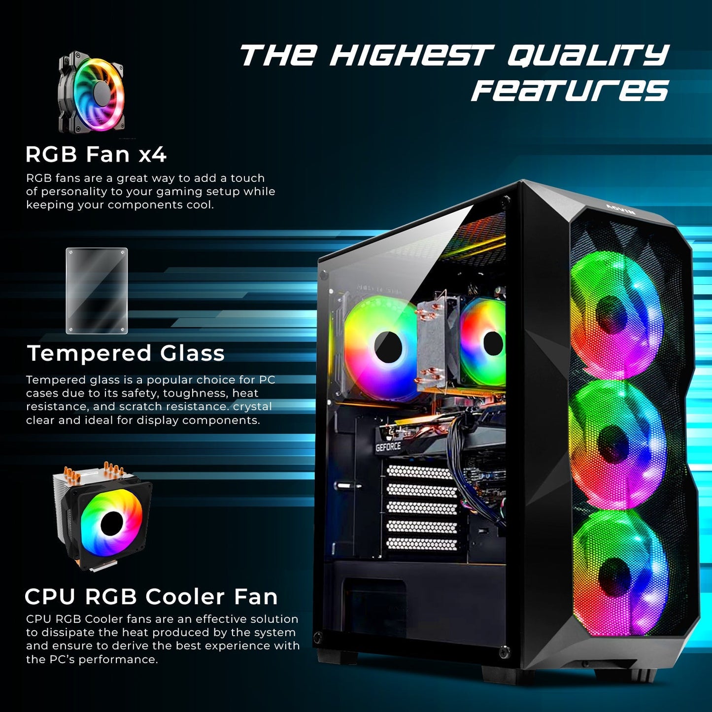 AQVIN AQB70 Gaming Desktop Computer PC Tower - Black (Intel Core i7 Processor up to 4.60 GHz/ 32GB DDR4 RAM/ 1TB - 2TB SSD/ GeForce RTX 3050, 3060, 5060 Graphics Card/ Windows 11 Pro) WiFi Ready