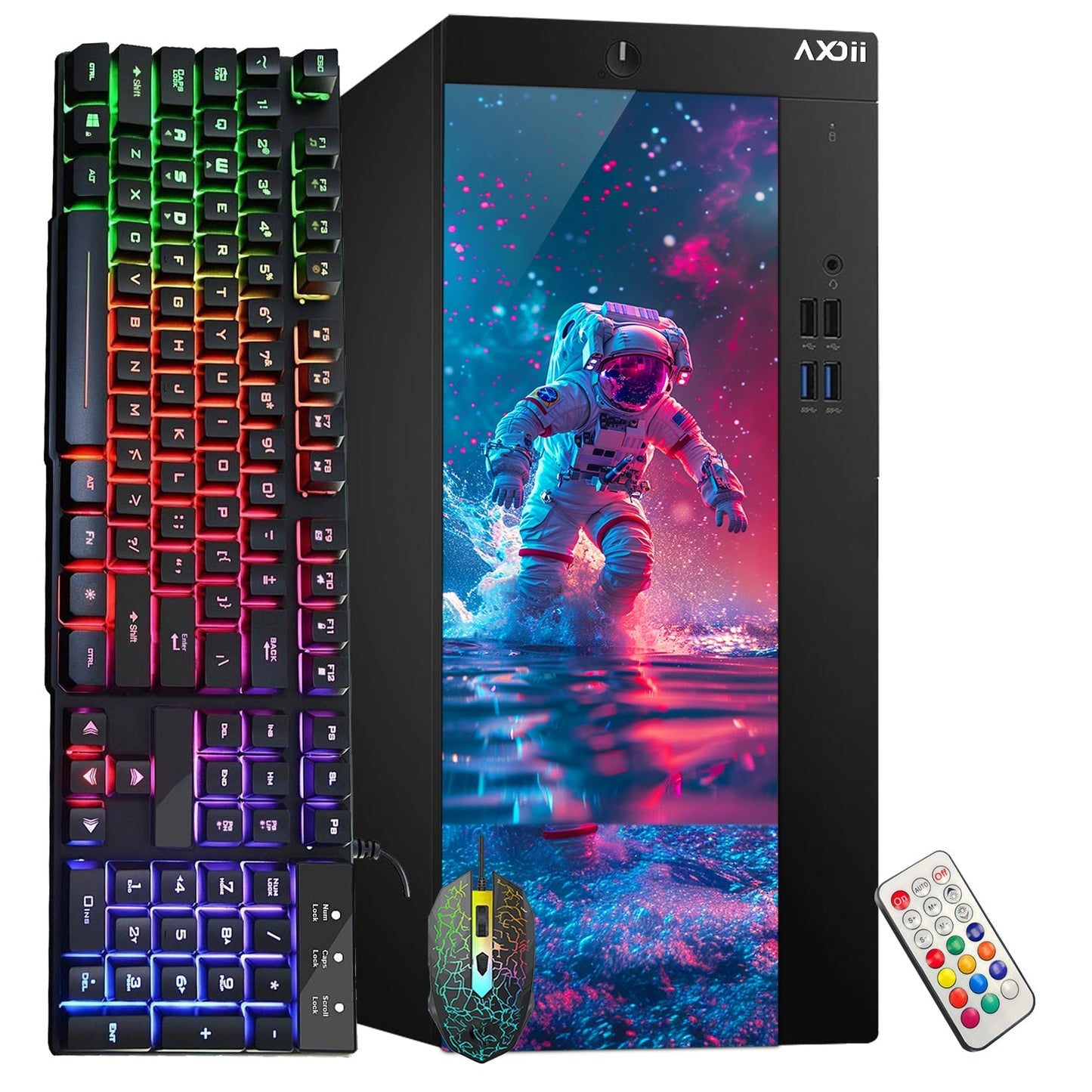 AXOII SPACEMAN RGB Gaming Desktop Computer PC, Intel Core I7  Processor, Graphics Card - RX 550 / GTX 1050 / GTX 1650 / RTX 3050, 32GB DDR4 RAM, 1TB SSD / NVMe SSD, Wi-Fi, Bluetooth - Windows10 Pro
