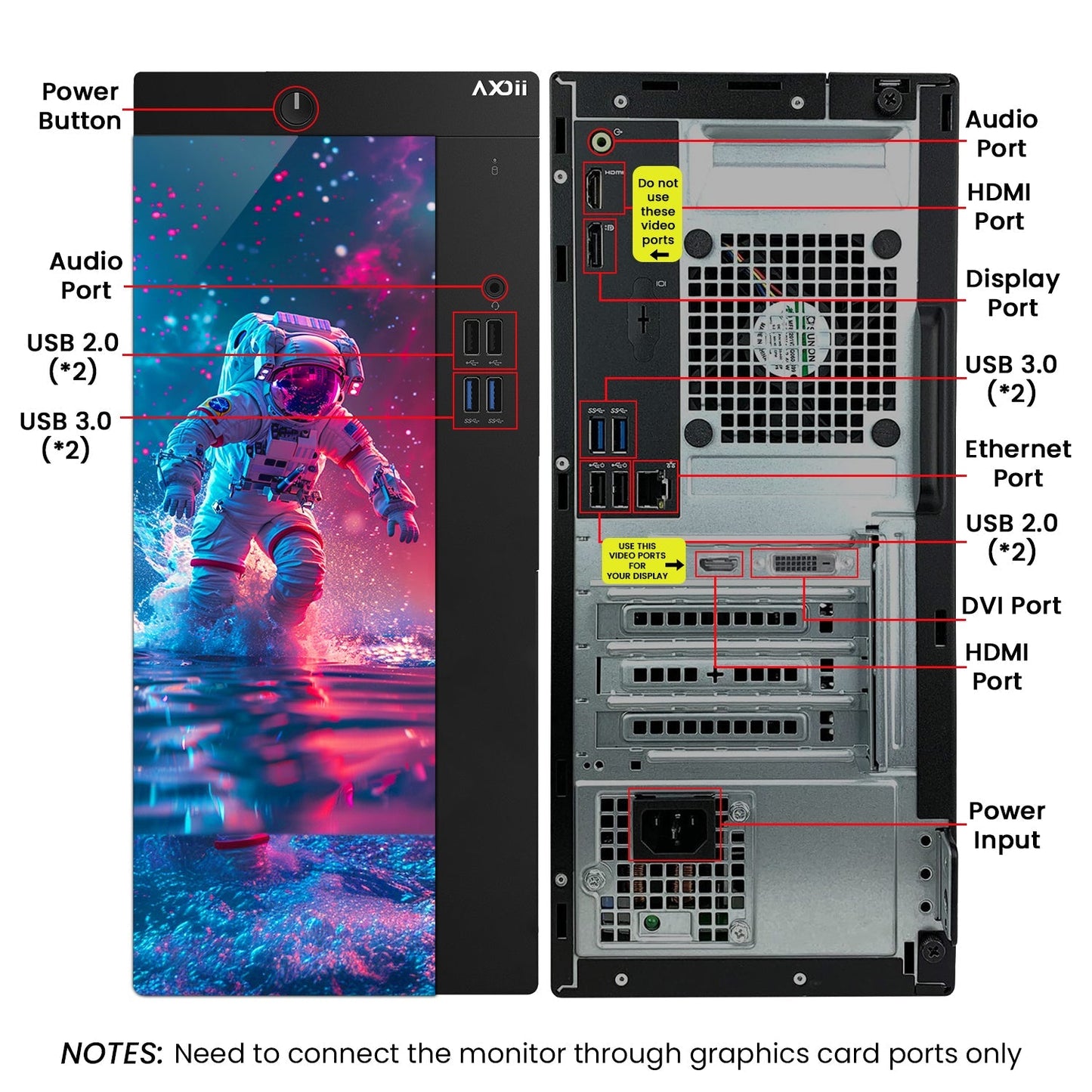 AXOII SPACEMAN RGB Gaming Desktop Computer PC, Intel Core I7  Processor, Graphics Card - RX 550 / GTX 1050 / GTX 1650 / RTX 3050, 32GB DDR4 RAM, 1TB SSD / NVMe SSD, Wi-Fi, Bluetooth - Windows10 Pro