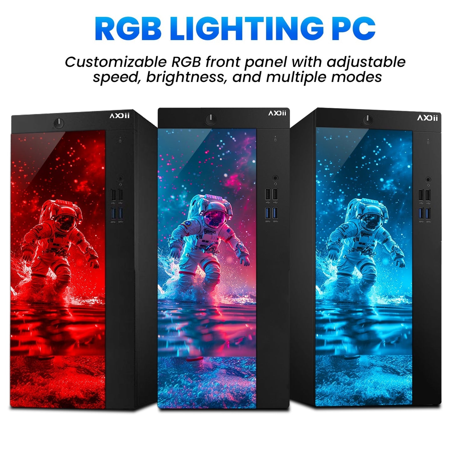 AXOII SPACEMAN RGB Gaming Desktop Computer PC, Intel Core I7  Processor, Graphics Card - RX 550 / GTX 1050 / GTX 1650 / RTX 3050, 32GB DDR4 RAM, 1TB SSD / NVMe SSD, Wi-Fi, Bluetooth - Windows10 Pro