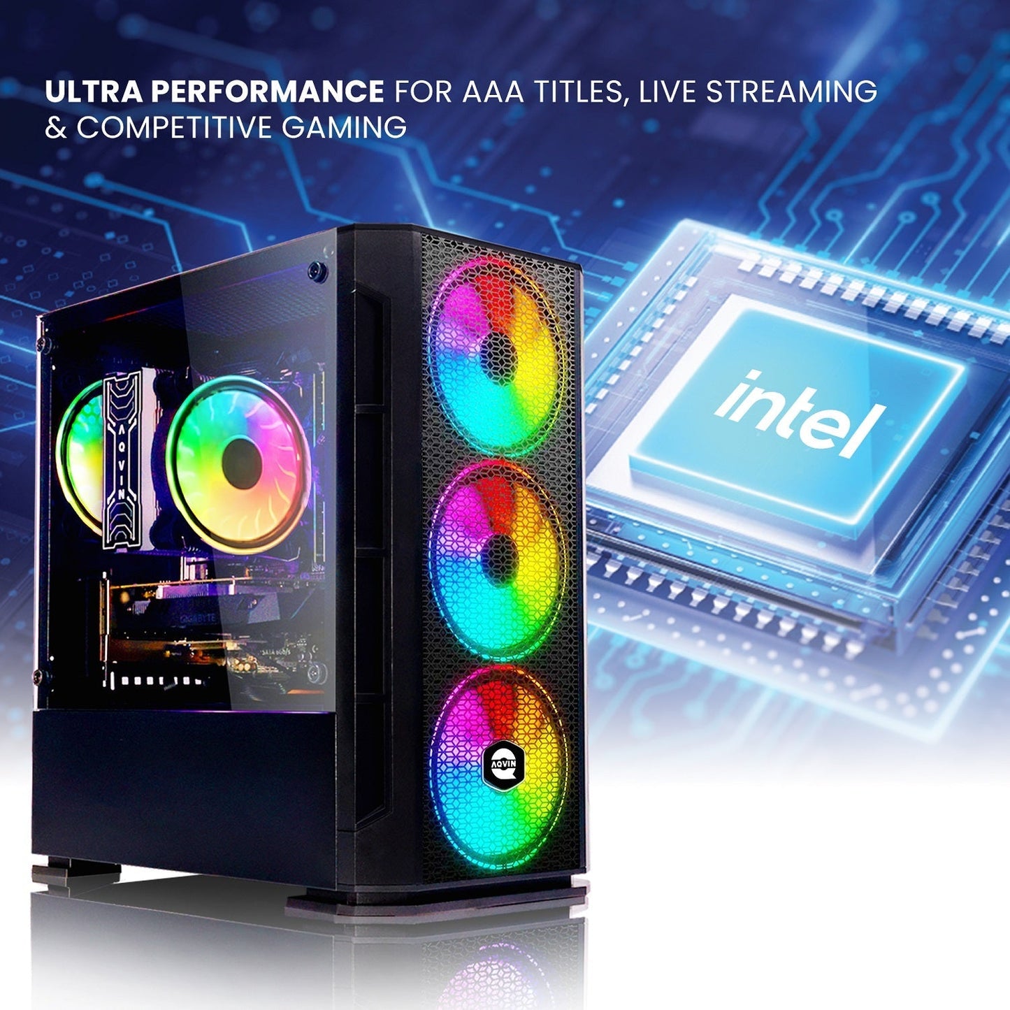 AQVIN Gaming PC Desktop Computer Tower, Intel Core i7 up to 4.60 GHz, 32GB DDR4 RAM, 1TB - 2TB SSD, RX 580, GTX 1660s, RTX 3050, RTX 3060, Windows 11 Pro, WIFI - RGB Keyboard and Mouse
