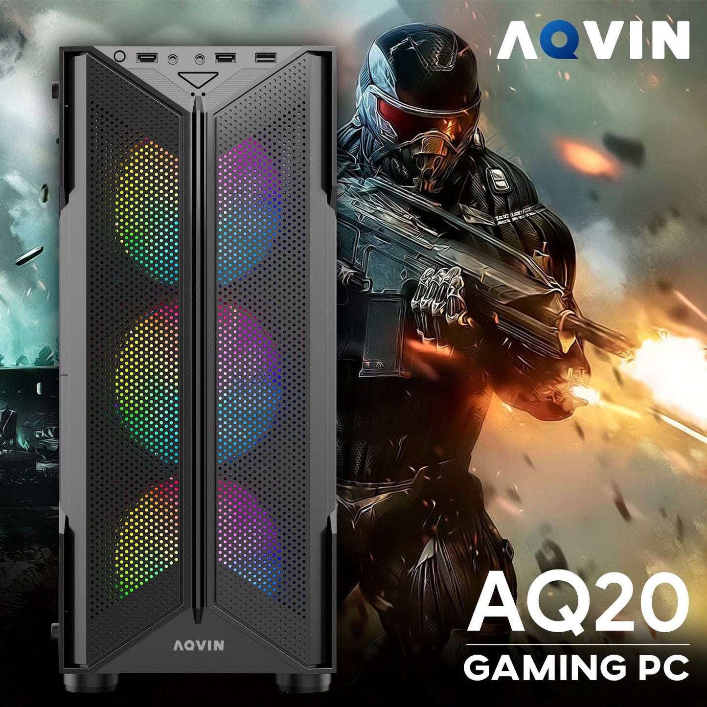 AQVIN-AQ20 Tower Gaming Desktop Computer PC, Intel Core i7 processor, 32GB RAM, 1TB - 2TB SSD, GeForce GTX 1660S/ RTX 3050/3060/4060,5060 Windows 11 Pro, Gaming Keyboard & Mouse