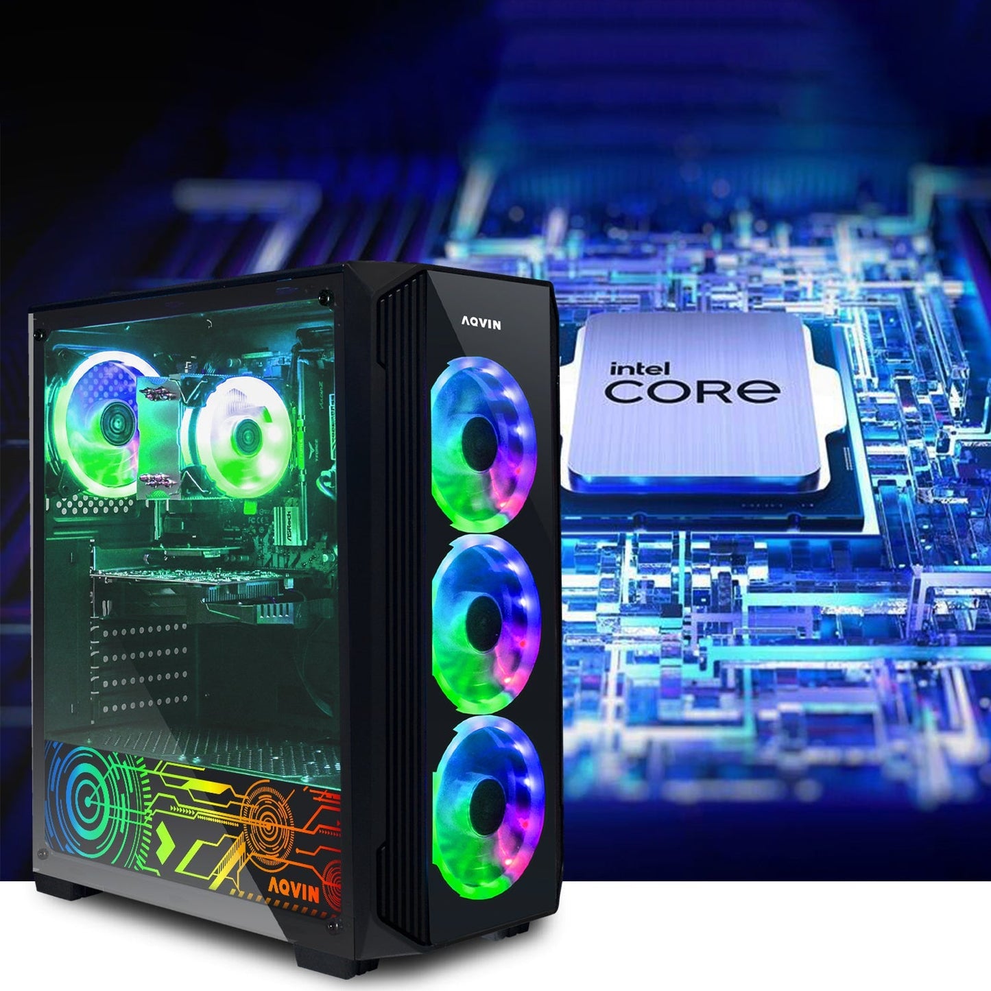 AQVIN Z-Force Gaming Desktop Tower PC/ Intel Core i7 up to 4.60 GHz Processor/ RX 580, GTX 1660s, RTX 3050, 3060, 4060, 5060/ 32GB DDR4 RAM/ 512GB - 2TB SSD/ WIFI/ Windows 11 Pro