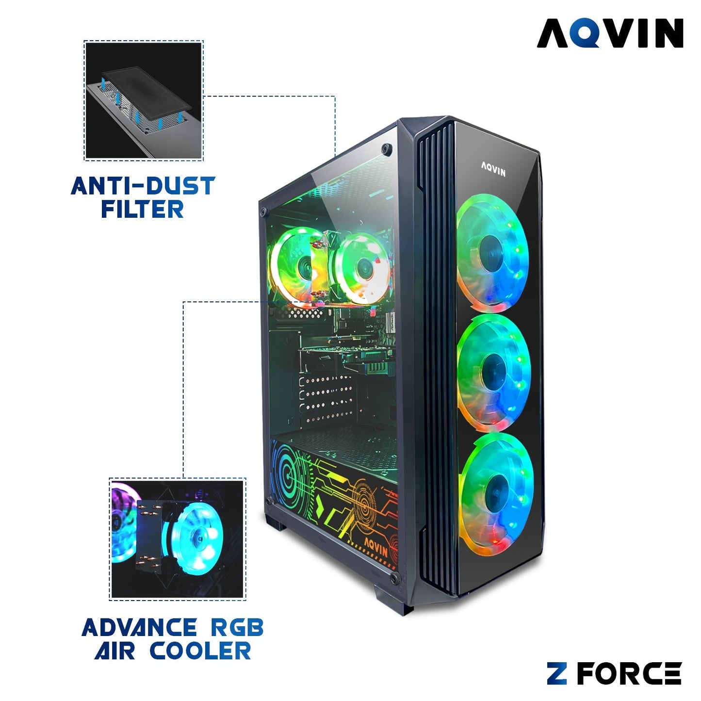AQVIN Z-Force Gaming Desktop Tower Computer - RGB (Intel Core i7 up to 4.60 GHz/ 1TB - 2TB SSD (fast boot)/ 32GB DDR4 RAM/ RTX 3050,3060, 4060/ Windows 11 Pro/ Gaming Keyboard and Mouse) WIFI