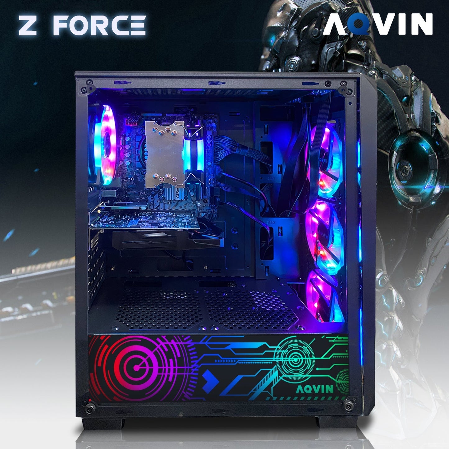AQVIN Z-Force Gaming Desktop Tower PC/ 24 and 27 inch Curved Screen/ Intel Core i7 up to 4.60 GHz Processor/ RX 580, GTX 1660s, RTX 3050, 3060,4060/ 32GB DDR4 RAM/ 1TB - 2TB SSD/ WIFI/ Windows 11 Pro