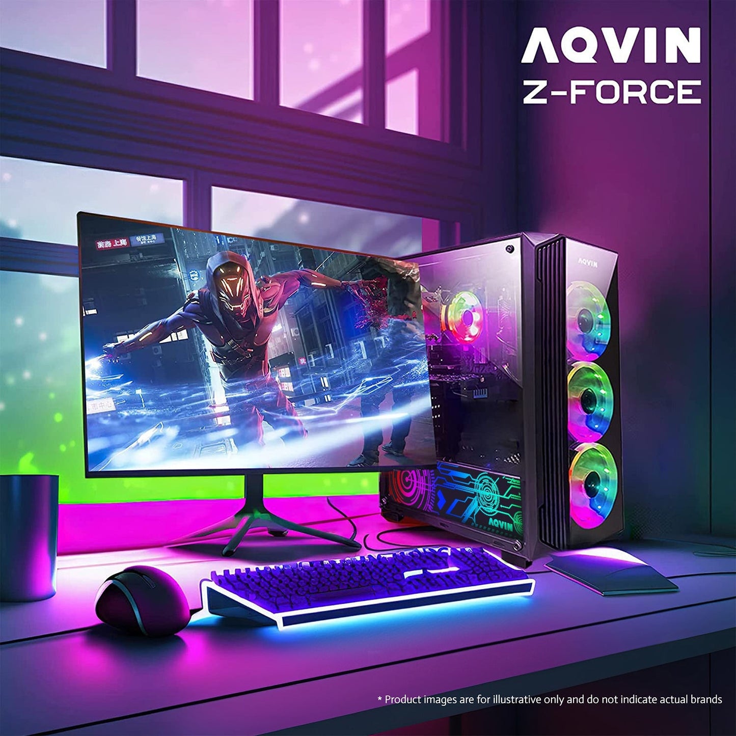 AQVIN Z-Force Gaming Desktop Tower Computer - RGB (Intel Core i7 up to 4.60 GHz/ 1TB - 2TB SSD (fast boot)/ 32GB DDR4 RAM/ RTX 3050,3060, 4060/ Windows 11 Pro/ Gaming Keyboard and Mouse) WIFI