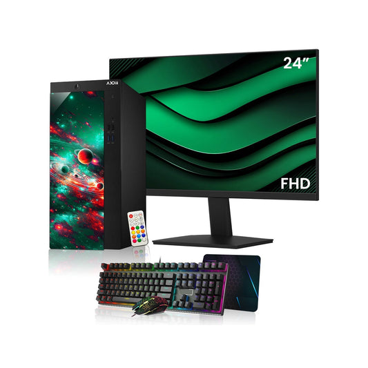 AXOII COSMOS Gaming Desktop PC Computer, Intel Core i5 - 8th Gen Up to 4.10GHz processor, 16GB DDR4 RAM, 512GB - 1TB NVMe SSD, 24/27 Inch FHD Monitor, Wi-Fi, Bluetooth Adapter - Windows 11 Pro