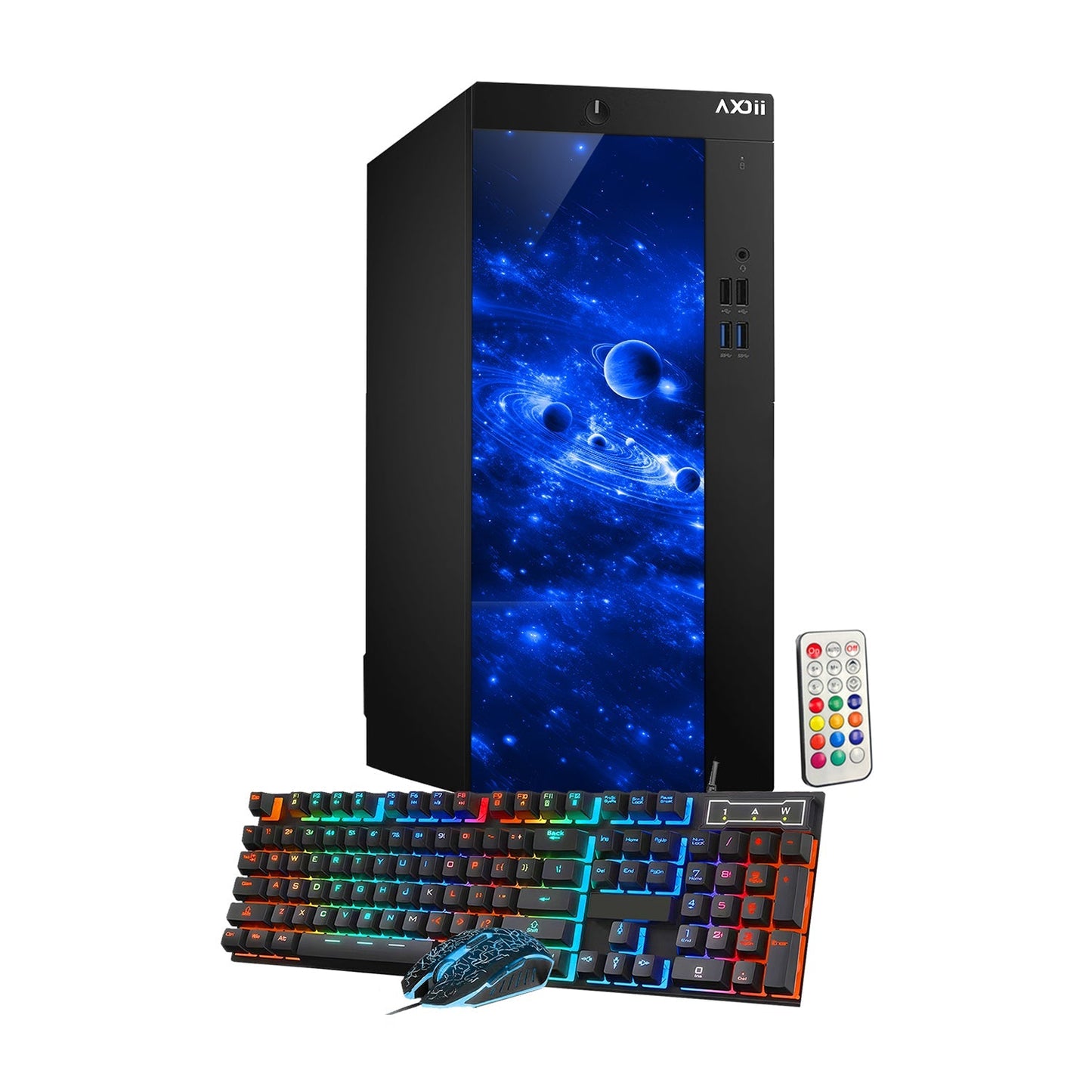 AXOII COSMOS Gaming Desktop PC Computer, Intel Core i5 - 8th Gen Up to 4.10GHz processor, 16GB DDR4 RAM, 512GB - 1TB NVMe SSD, 24/27 Inch FHD Monitor, Wi-Fi, Bluetooth Adapter - Windows 11 Pro