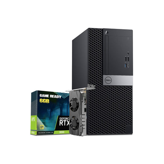 Gaming PC Dell OptiPlex Tower Windows 11 Pro Computer - GeForce RTX 3050 6GB (Intel Hexa-Core i5/ i7 CPU/ 16GB - 32GB DDR4 RAM/ 512GB - 2TB NVMe SSD/ RGB Gaming Keyboard) - Refurbished