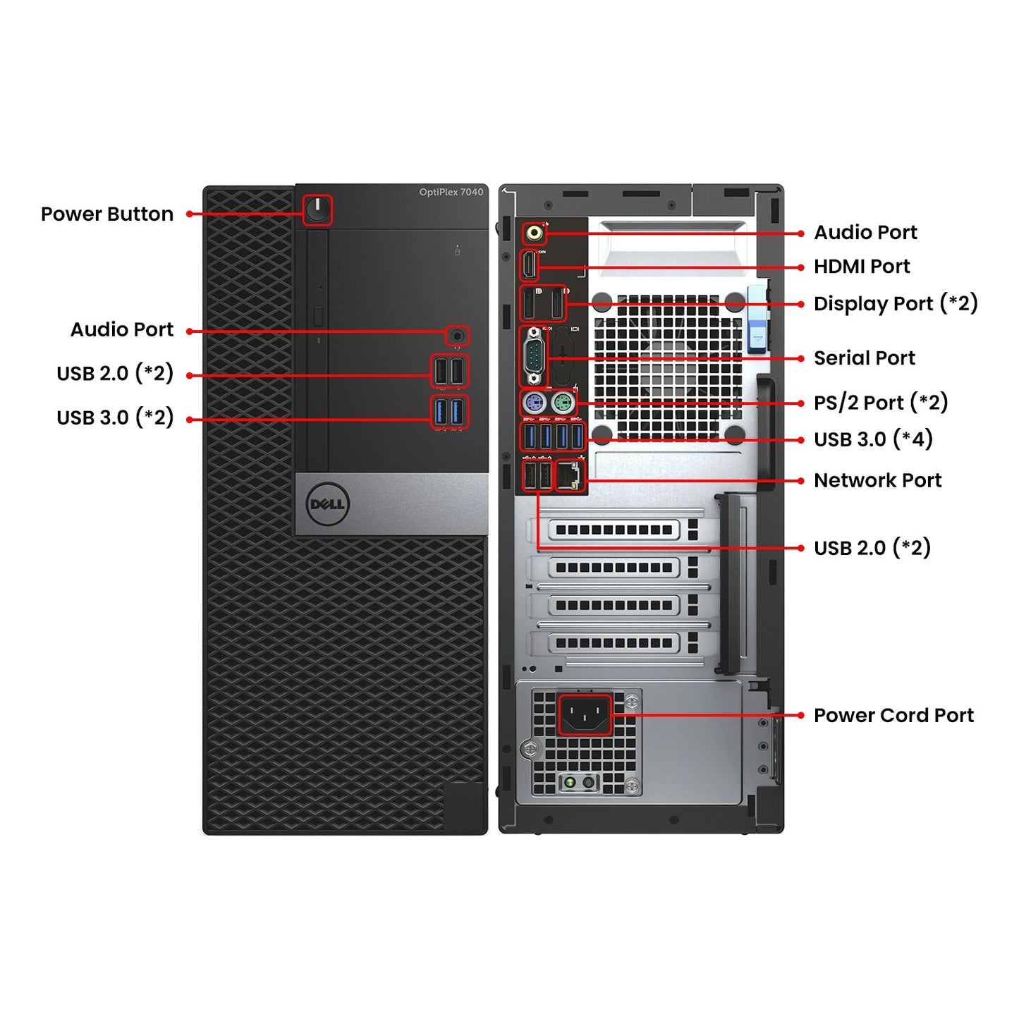 Dell OptiPlex 7040 Mini Tower Business Desktop PC, Intel Core i5/i7 - 6th Gen Processor, 16GB - 32GB DDR4 RAM, 512GB - 2TB SSD, Windows 10 Pro, Keyboard and Mouse - Refurbished