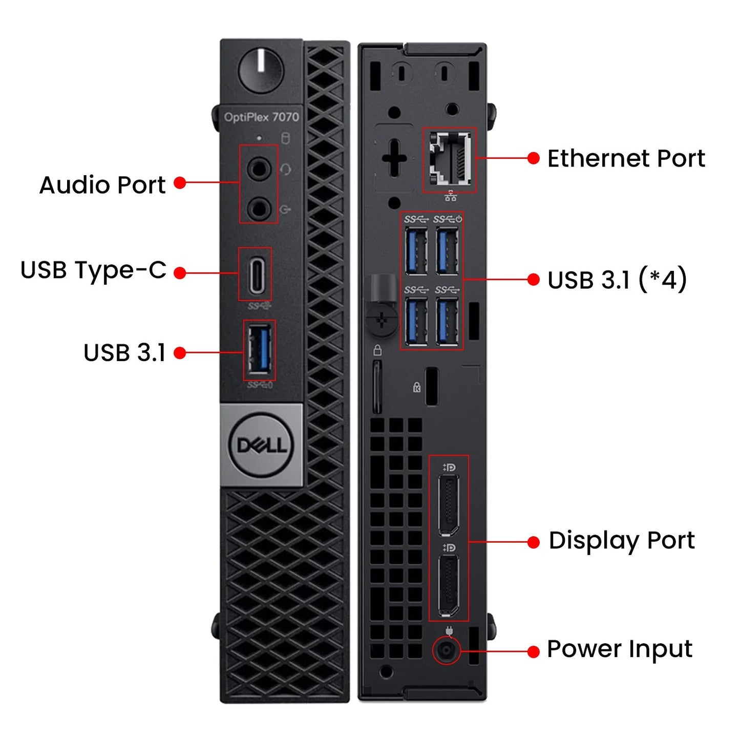 Dell OptiPlex 7070 Tiny Desktop PC - Intel Core i5 - 8th Gen Up to 3.50 GHz Processor, 16GB DDR4 RAM, 512GB - 1TB SSD, Windows 11 Pro, New 24/27 inch FHD Monitor, RGB Speaker / SoundBar / Headset - Refurbished