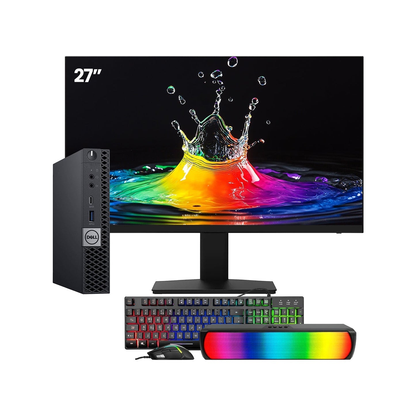 Dell OptiPlex 7070 Tiny Desktop PC - Intel Core i5 - 8th Gen Up to 3.50 GHz Processor, 16GB DDR4 RAM, 512GB - 1TB SSD, Windows 11 Pro, New 24/27 inch FHD Monitor, RGB Speaker / SoundBar / Headset - Refurbished