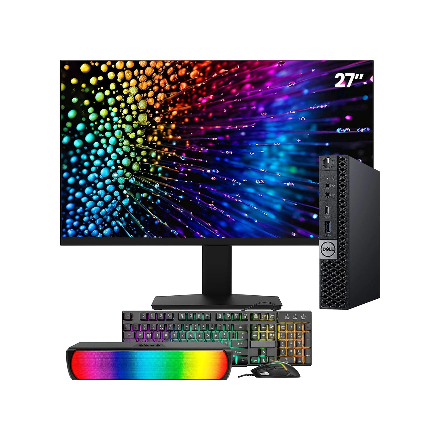 Dell OptiPlex 7070 Tiny Desktop PC - Intel Core i5 - 8th Gen Up to 3.50 GHz Processor, 16GB DDR4 RAM, 512GB - 1TB SSD, Windows 11 Pro, New 24/27 inch FHD Monitor, RGB Speaker / SoundBar / Headset - Refurbished