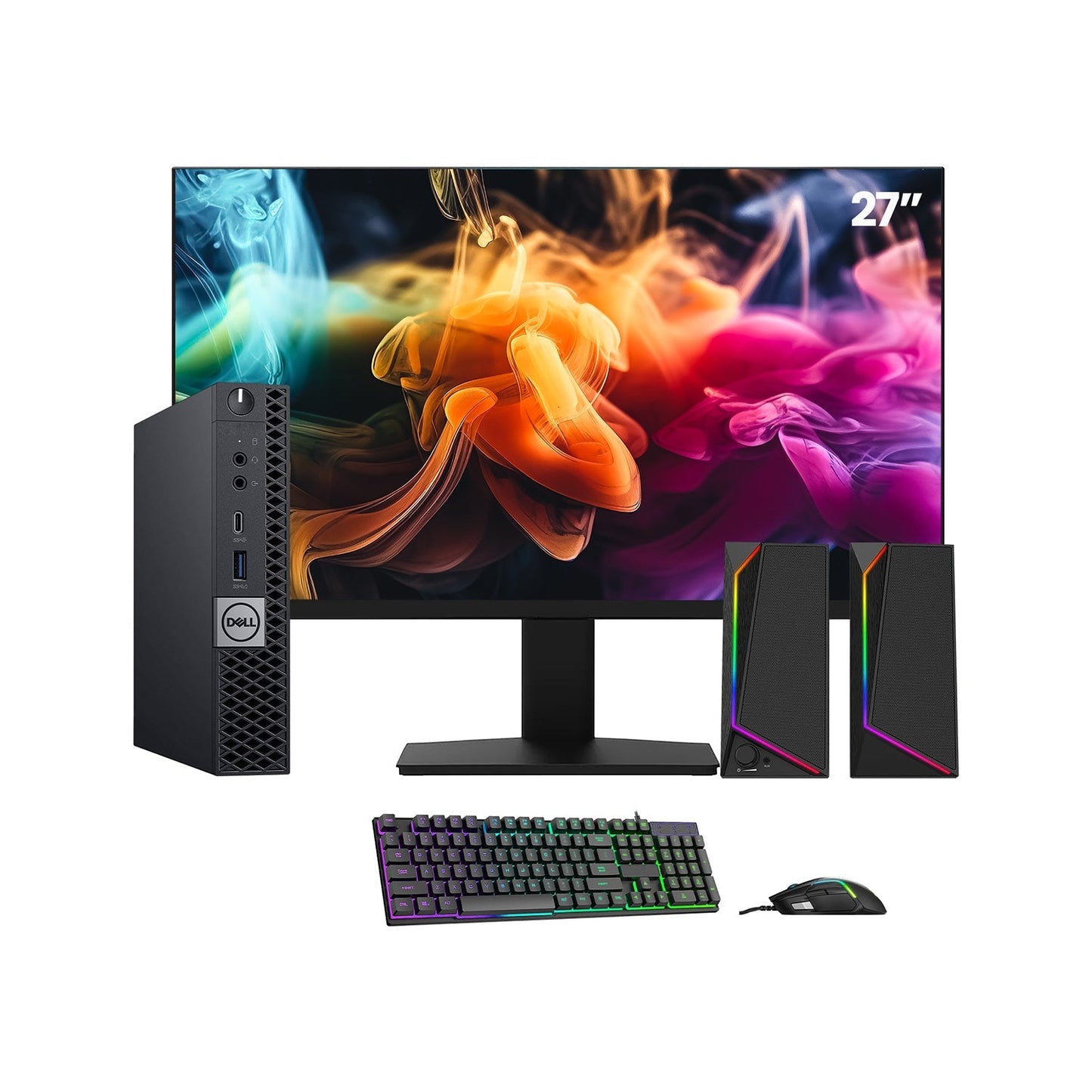 Dell OptiPlex 7070 Tiny Desktop PC - Intel Core i5 - 8th Gen Up to 3.50 GHz Processor, 16GB DDR4 RAM, 512GB - 1TB SSD, Windows 11 Pro, New 24/27 inch FHD Monitor, RGB Speaker / SoundBar / Headset - Refurbished