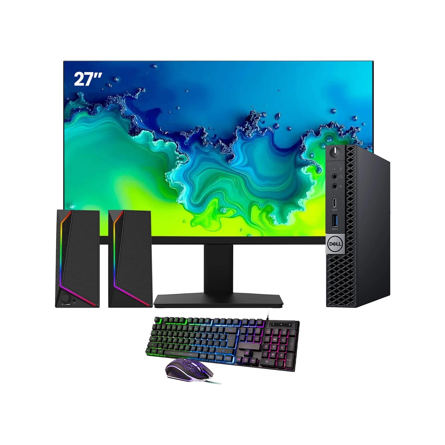 Dell OptiPlex 7070 Tiny Desktop PC - Intel Core i5 - 8th Gen Up to 3.50 GHz Processor, 16GB DDR4 RAM, 512GB - 1TB SSD, Windows 11 Pro, New 24/27 inch FHD Monitor, RGB Speaker / SoundBar / Headset - Refurbished