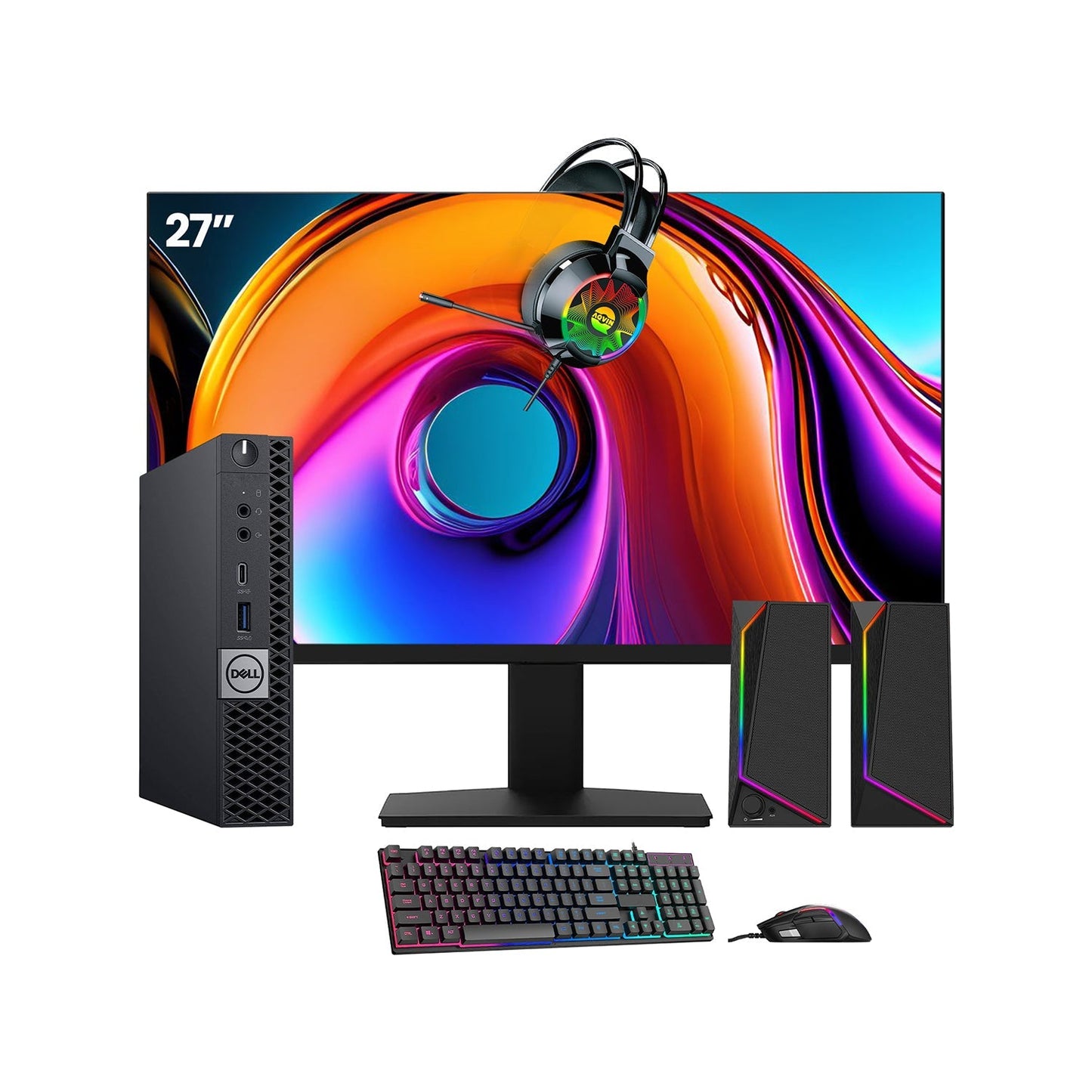 Dell OptiPlex 7070 Tiny Desktop PC - Intel Core i5 - 8th Gen Up to 3.50 GHz Processor, 16GB DDR4 RAM, 512GB - 1TB SSD, Windows 11 Pro, New 24/27 inch FHD Monitor, RGB Speaker / SoundBar / Headset - Refurbished