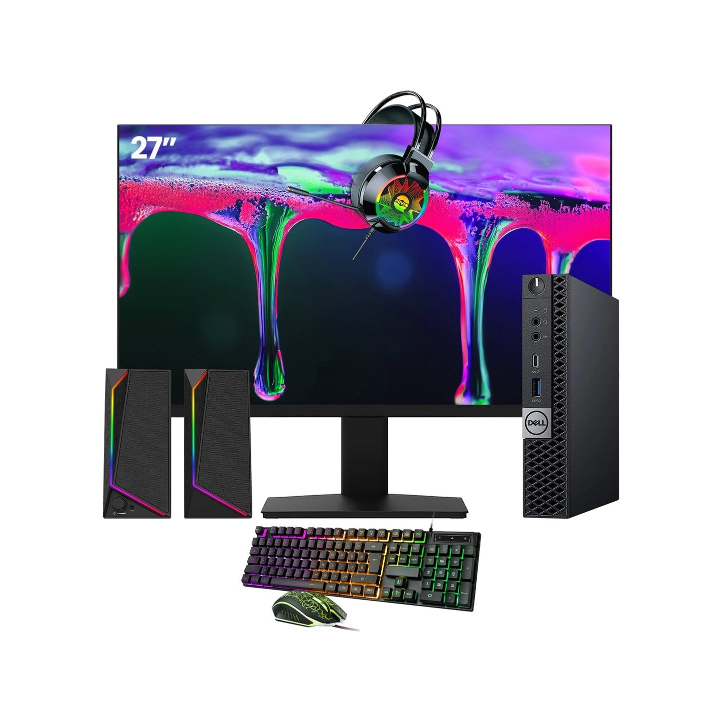 Dell OptiPlex 7070 Tiny Desktop PC - Intel Core i5 - 8th Gen Up to 3.50 GHz Processor, 16GB DDR4 RAM, 512GB - 1TB SSD, Windows 11 Pro, New 24/27 inch FHD Monitor, RGB Speaker / SoundBar / Headset - Refurbished