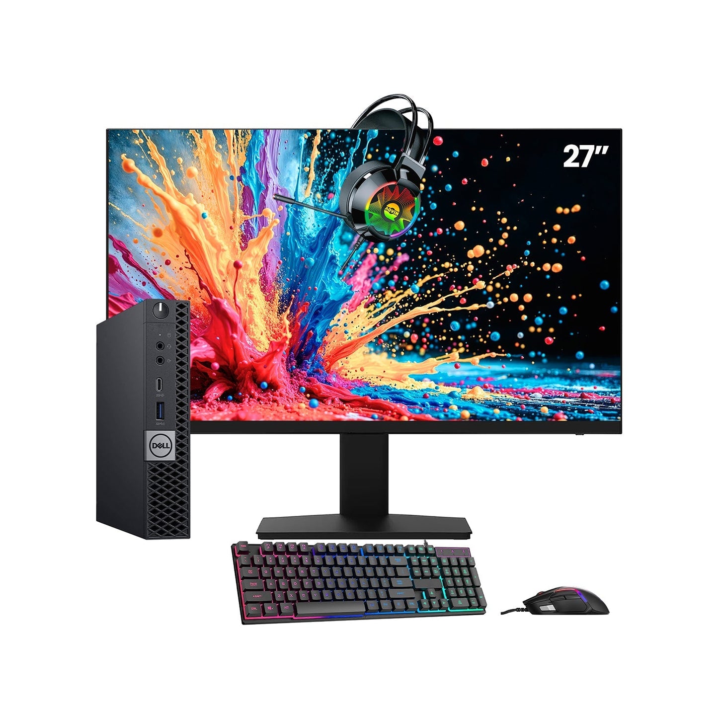 Dell OptiPlex 7070 Tiny Desktop PC - Intel Core i5 - 8th Gen Up to 3.50 GHz Processor, 16GB DDR4 RAM, 512GB - 1TB SSD, Windows 11 Pro, New 24/27 inch FHD Monitor, RGB Speaker / SoundBar / Headset - Refurbished