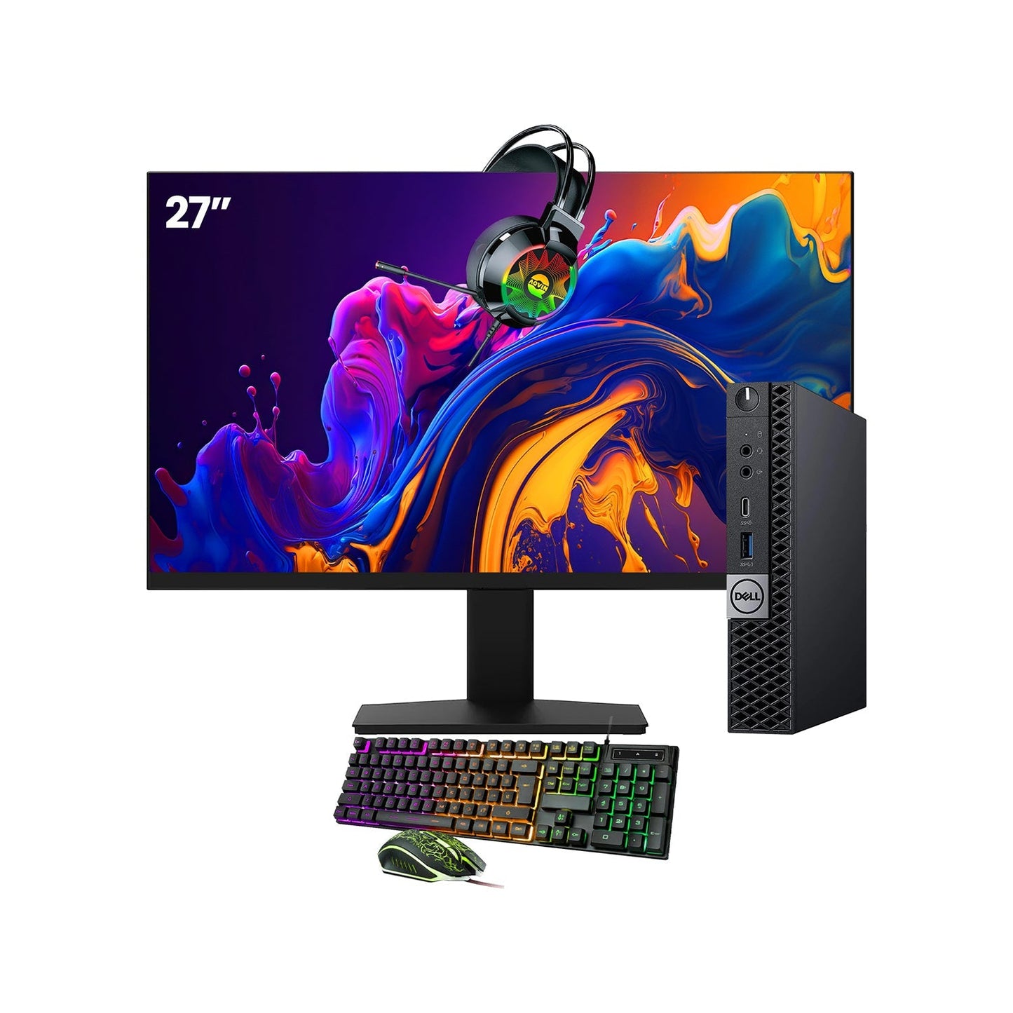 Dell OptiPlex 7070 Tiny Desktop PC - Intel Core i5 - 8th Gen Up to 3.50 GHz Processor, 16GB DDR4 RAM, 512GB - 1TB SSD, Windows 11 Pro, New 24/27 inch FHD Monitor, RGB Speaker / SoundBar / Headset - Refurbished