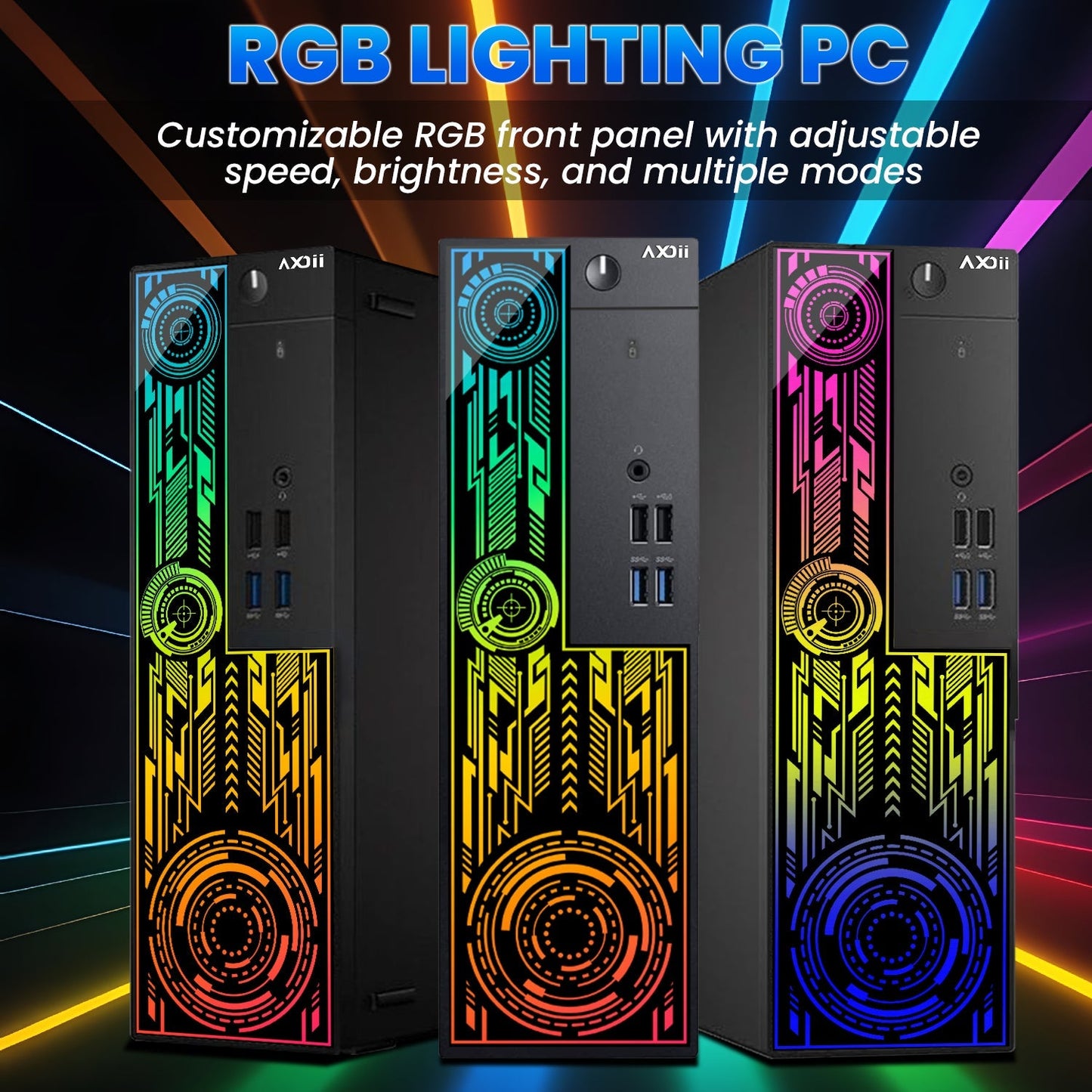 AXOII ELECTRA RGB Gaming Desktop Computer PC, Intel Core I7 - 6700 Up to 4.0GHz Processor, Graphics Card - RX 550 / GT 1030, 16GB - 32GB DDR3L RAM, 512GB - 1TB SSD, Wi-Fi, Bluetooth - Windows 10 Pro