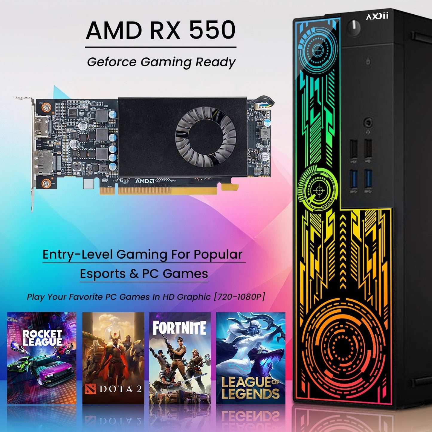 AXOII ELECTRA RGB Gaming Desktop Computer PC, Intel Core I7 - 6700 Up to 4.0GHz Processor, Graphics Card - RX 550 / GT 1030, 16GB - 32GB DDR3L RAM, 512GB - 1TB SSD, Wi-Fi, Bluetooth - Windows 10 Pro