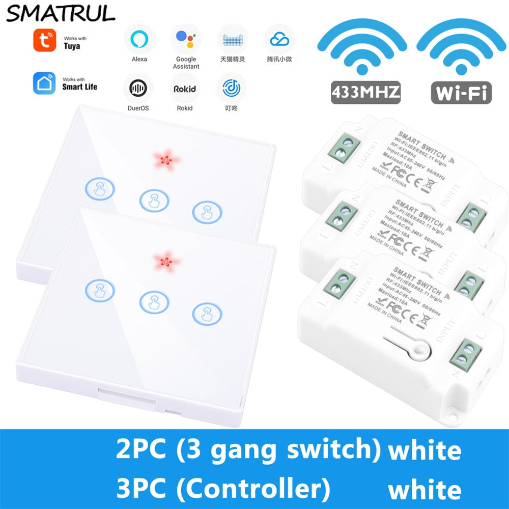 SMATRUL Tuya Smart APP WiFi Touch Wall Switch Light Wireless RF 433Mhz DIY Relay Timer Module Google Home Alexa 110V 220V On Off