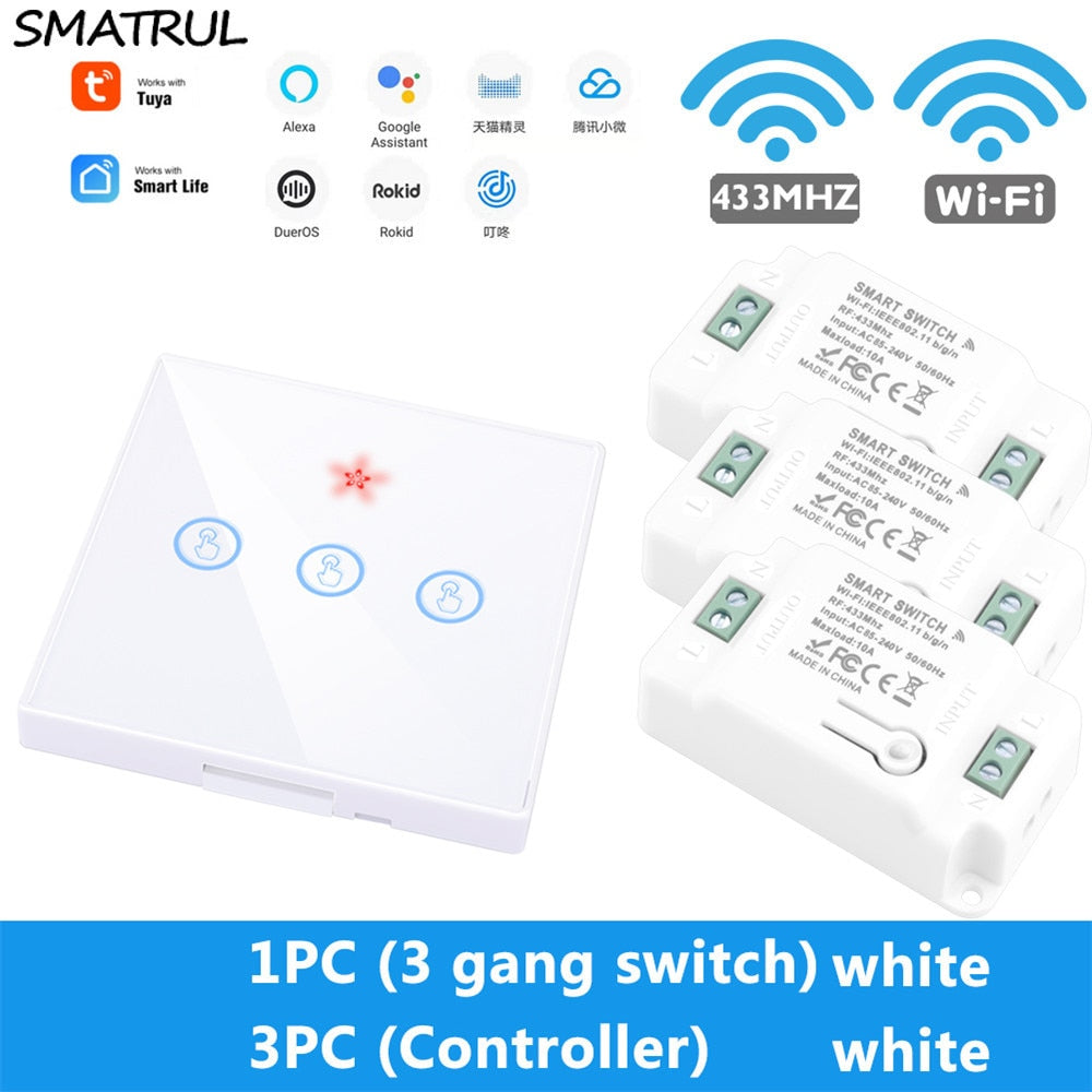 SMATRUL Tuya Smart APP WiFi Touch Wall Switch Light Wireless RF 433Mhz DIY Relay Timer Module Google Home Alexa 110V 220V On Off