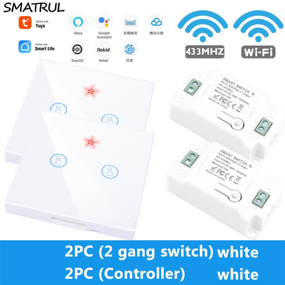 SMATRUL Tuya Smart APP WiFi Touch Wall Switch Light Wireless RF 433Mhz DIY Relay Timer Module Google Home Alexa 110V 220V On Off