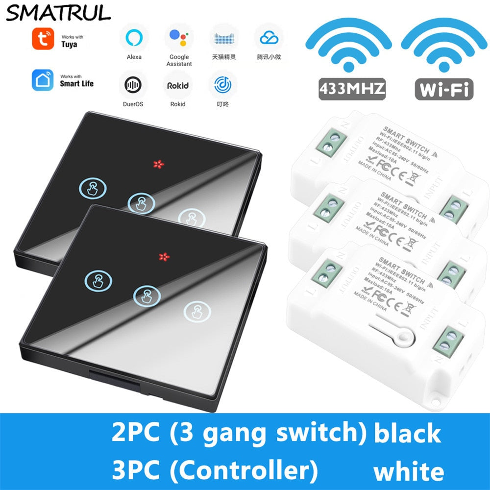 SMATRUL Tuya Smart APP WiFi Touch Wall Switch Light Wireless RF 433Mhz DIY Relay Timer Module Google Home Alexa 110V 220V On Off