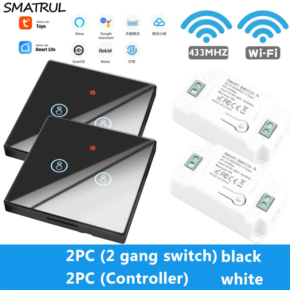 SMATRUL Tuya Smart APP WiFi Touch Wall Switch Light Wireless RF 433Mhz DIY Relay Timer Module Google Home Alexa 110V 220V On Off