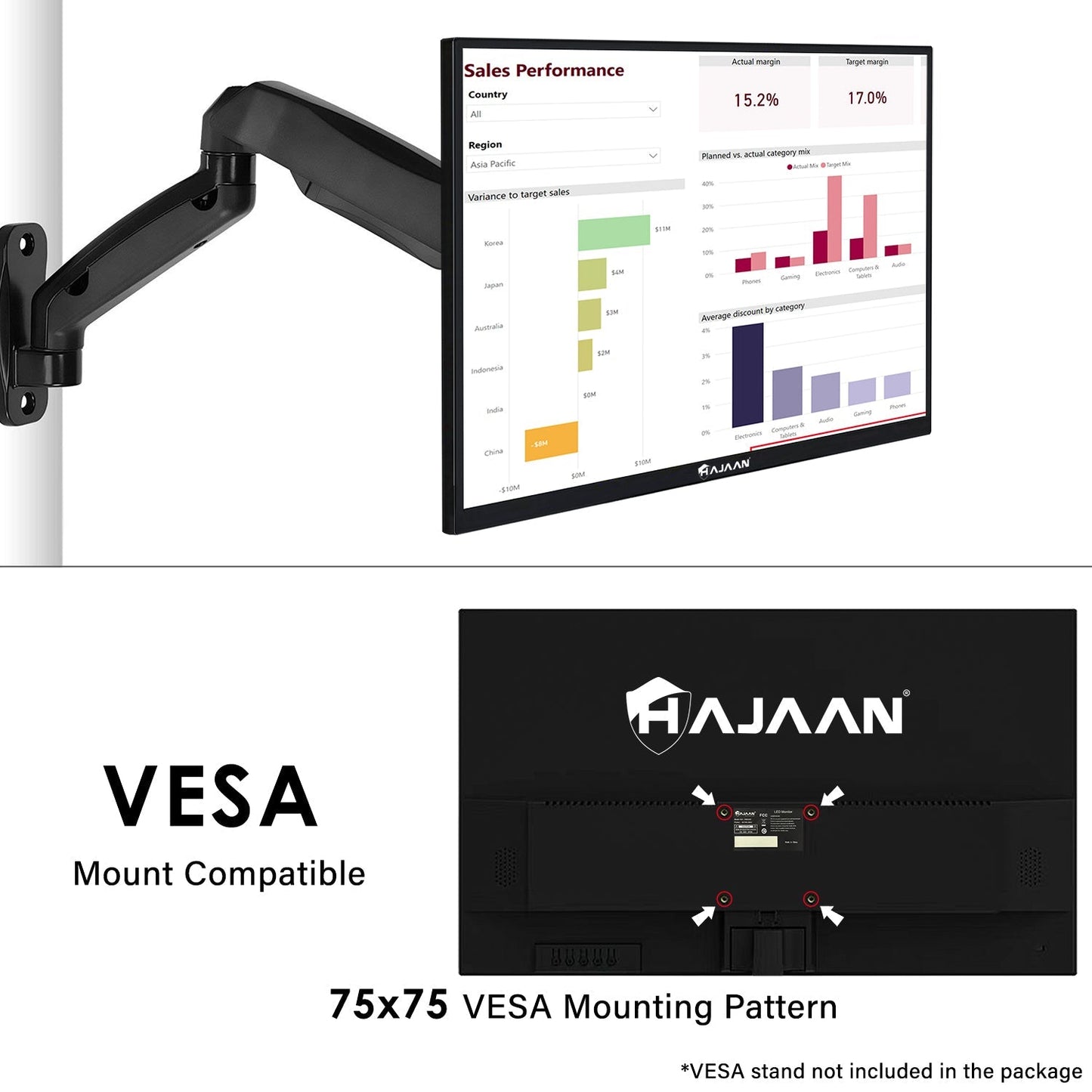 HAJAAN 22” Inch FHD Computer Monitor with Built-in Phone Holder, 75 Refresh Rate, Best for Office & Home, Ergonomic Tilt HDMI, VGA Ports WLED Monitor, FreeSync, Flicker- Free, VESA Mountable (HM220S) - NEW