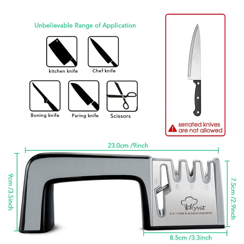 Knife Sharpener 4 in 1 Diamond Coated&amp;Fine Rod Knife Shears and Scissors Sharpening stone System Stainless Steel Blades