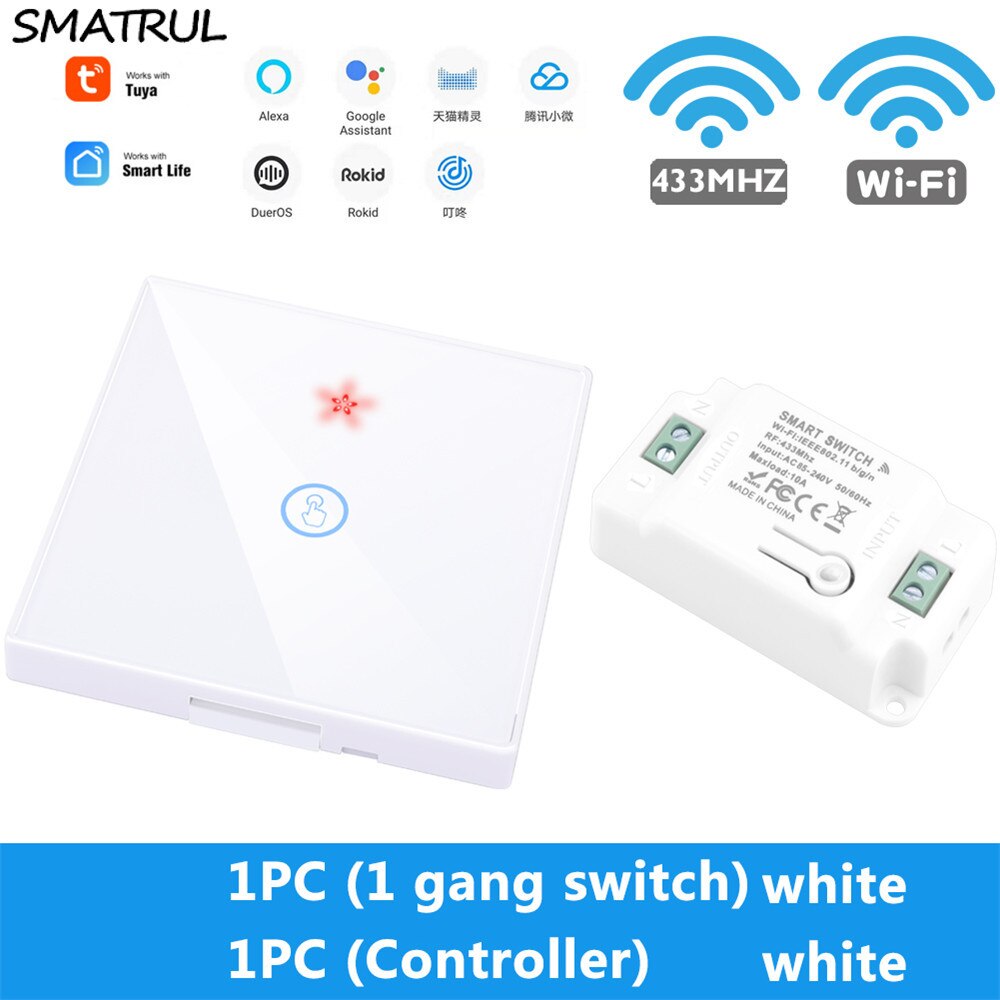 SMATRUL Tuya Smart APP WiFi Touch Wall Switch Light Wireless RF 433Mhz DIY Relay Timer Module Google Home Alexa 110V 220V On Off