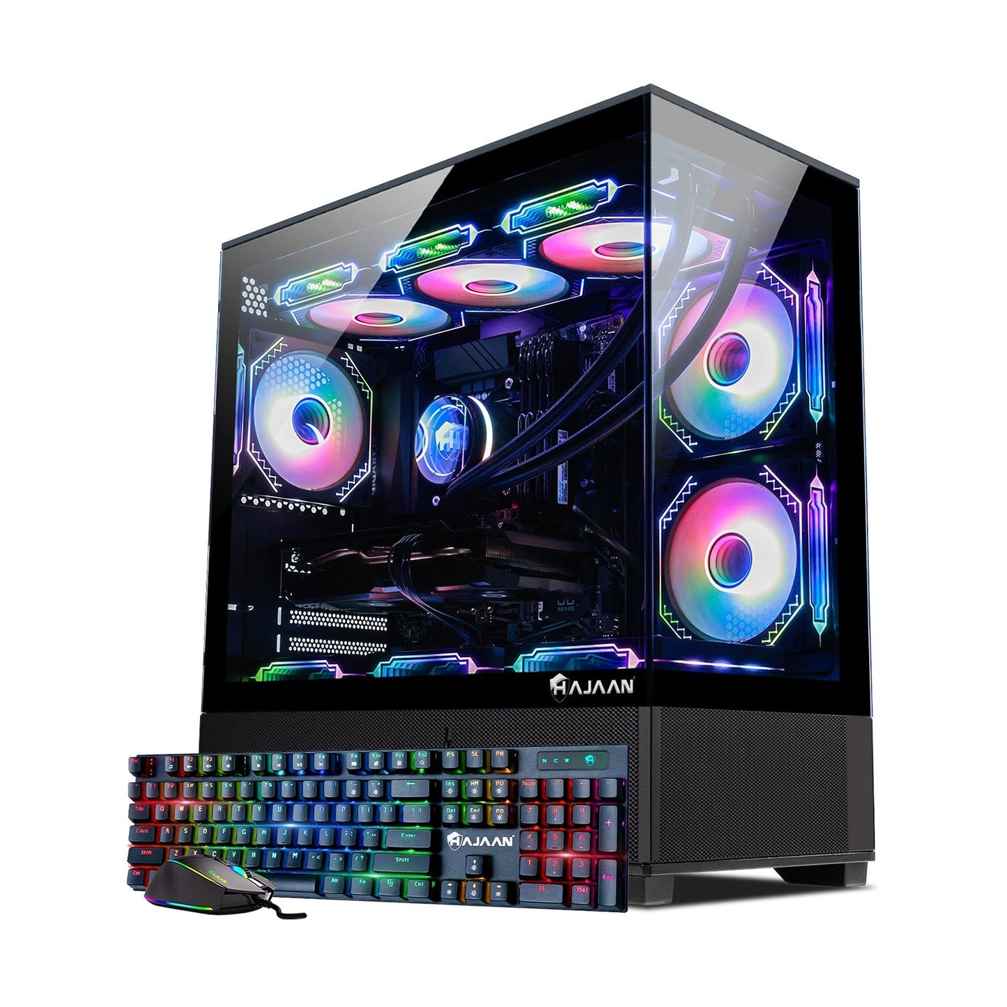 HAJAAN Liquid Cooled Gaming PC Desktop, AMD Ryzen 7 7700X up to 5.4GHz, GeForce RTX 4070/4070Super/ 4060, 32GB - 64GB DDR5  RAM,1TB -  2TB NVMe SSD, WiFi Ready & Windows 11 Pro, 1 Year Warranty