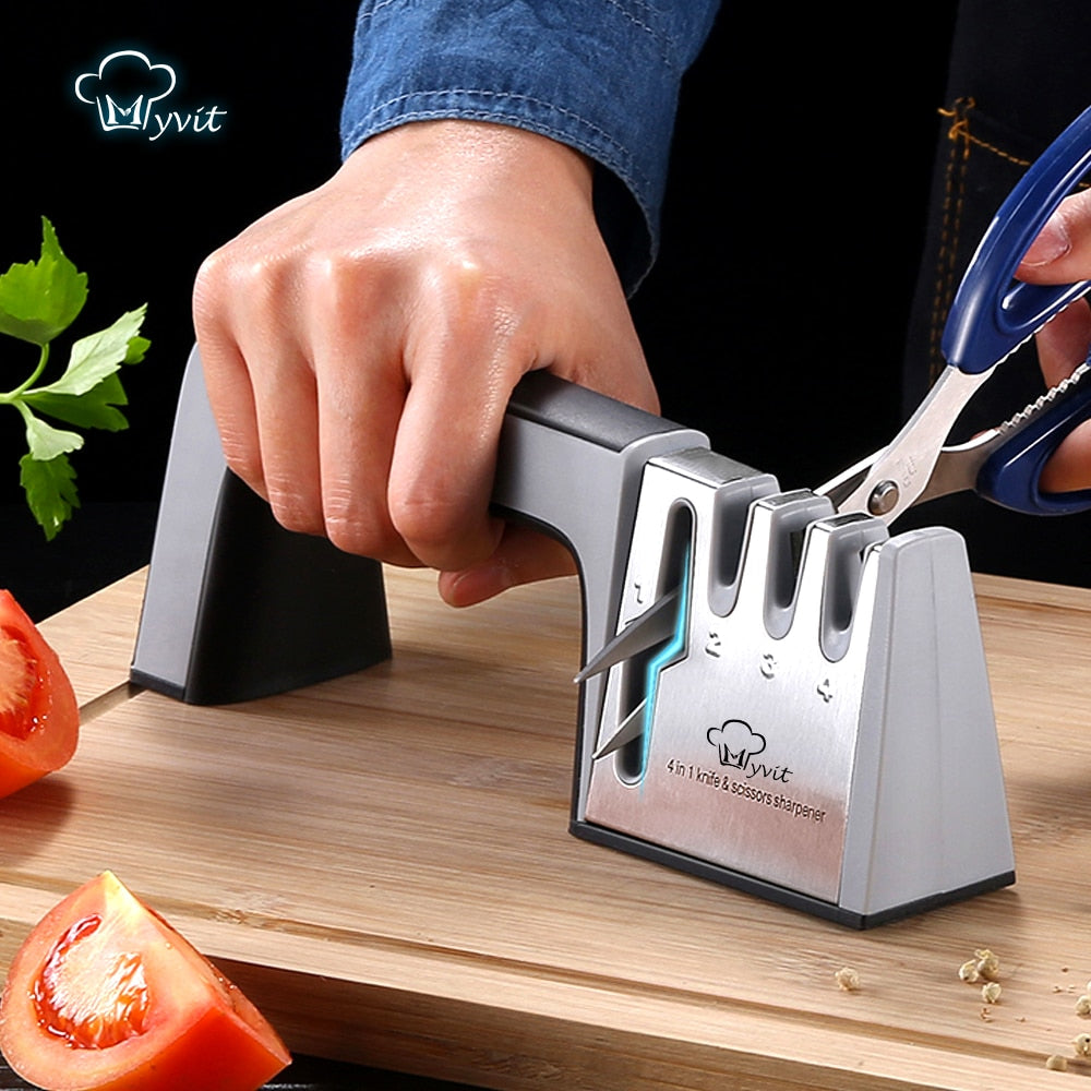 Knife Sharpener 4 in 1 Diamond Coated&amp;Fine Rod Knife Shears and Scissors Sharpening stone System Stainless Steel Blades