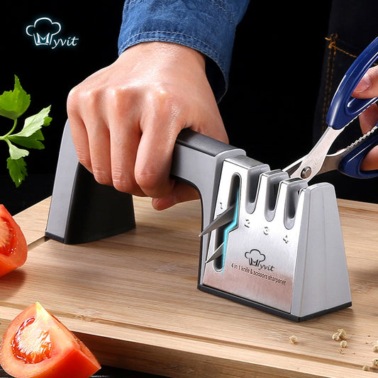 Knife Sharpener 4 in 1 Diamond Coated&amp;Fine Rod Knife Shears and Scissors Sharpening stone System Stainless Steel Blades