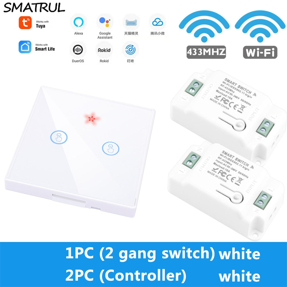 SMATRUL Tuya Smart APP WiFi Touch Wall Switch Light Wireless RF 433Mhz DIY Relay Timer Module Google Home Alexa 110V 220V On Off