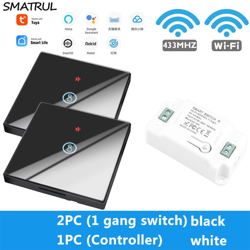 SMATRUL Tuya Smart APP WiFi Touch Wall Switch Light Wireless RF 433Mhz DIY Relay Timer Module Google Home Alexa 110V 220V On Off