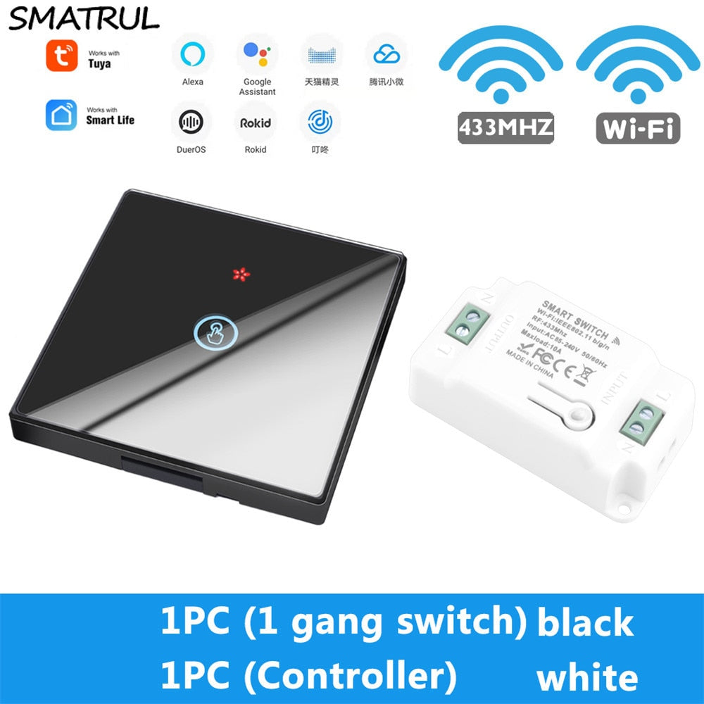 SMATRUL Tuya Smart APP WiFi Touch Wall Switch Light Wireless RF 433Mhz DIY Relay Timer Module Google Home Alexa 110V 220V On Off
