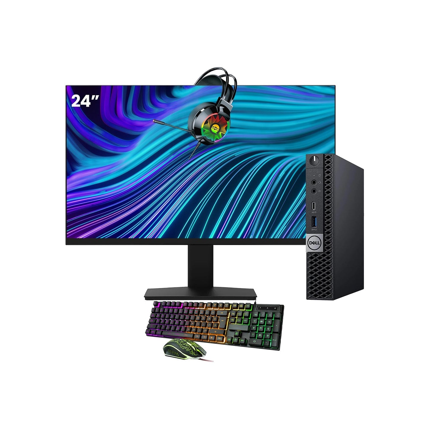 Dell OptiPlex 7070 Tiny Desktop PC - Intel Core i5 - 8th Gen Up to 3.50 GHz Processor, 16GB DDR4 RAM, 512GB - 1TB SSD, Windows 11 Pro, New 24/27 inch FHD Monitor, RGB Speaker / SoundBar / Headset - Refurbished