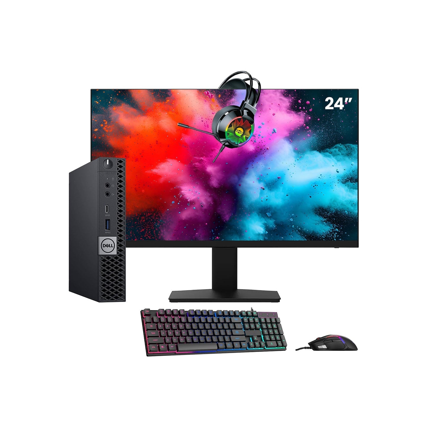 Dell OptiPlex 7070 Tiny Desktop PC - Intel Core i5 - 8th Gen Up to 3.50 GHz Processor, 16GB DDR4 RAM, 512GB - 1TB SSD, Windows 11 Pro, New 24/27 inch FHD Monitor, RGB Speaker / SoundBar / Headset - Refurbished