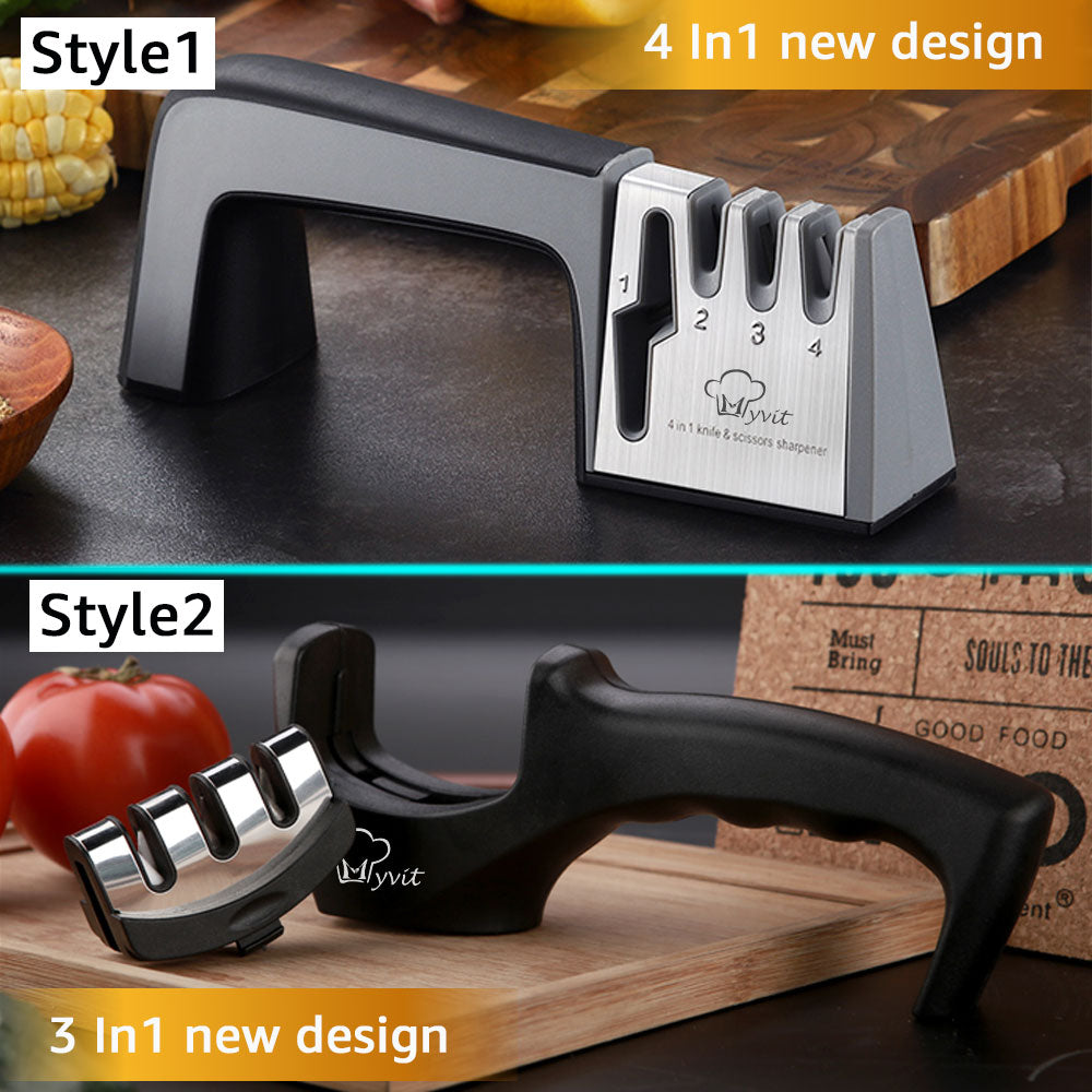 Knife Sharpener 4 in 1 Diamond Coated&amp;Fine Rod Knife Shears and Scissors Sharpening stone System Stainless Steel Blades