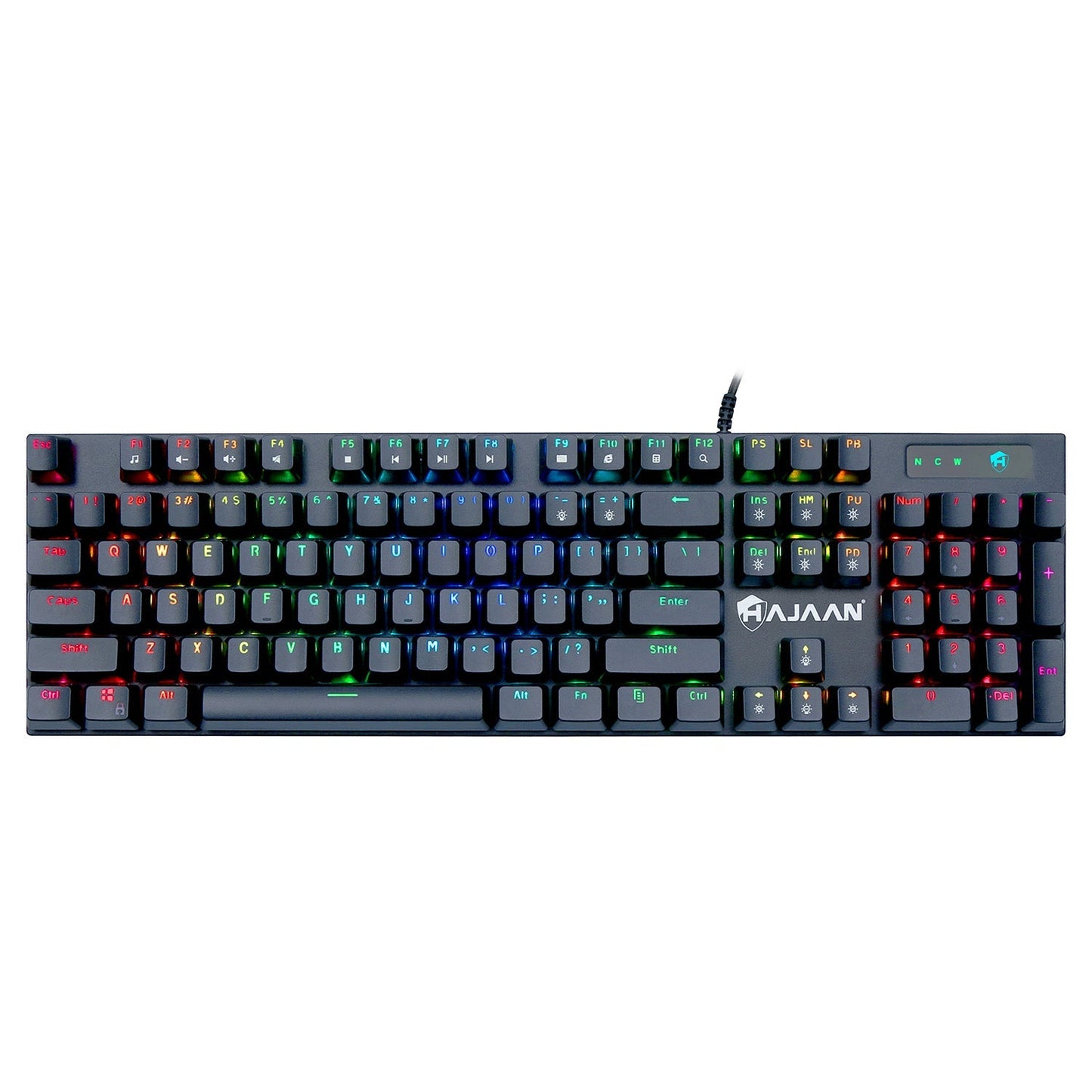 HAJAAN HK620-GM Wired Mechanical Gaming Keyboard RGB Backlit USB Wired Keyboard with Blue Switches, Full Anti-Ghosting 104 Keys, for Desktop PC -Black