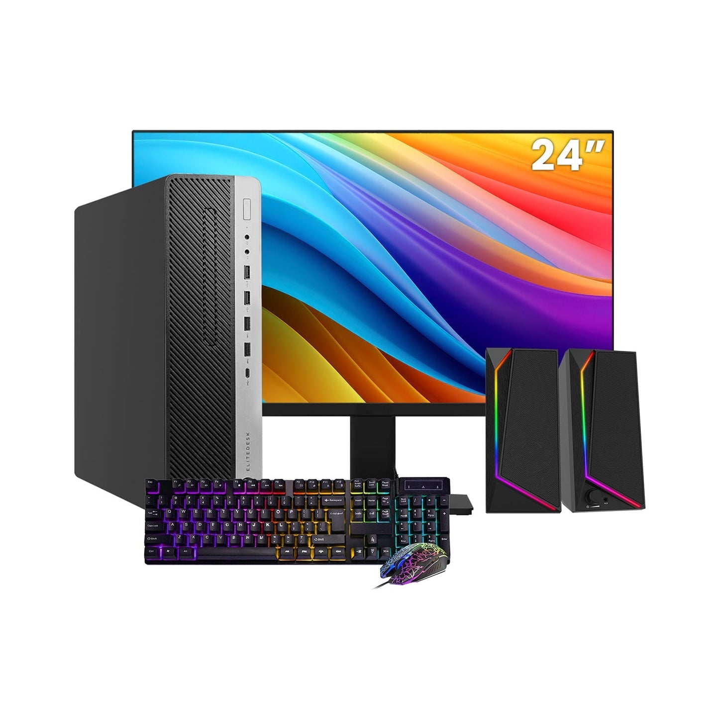 HP EliteDesk 800 G4  SFF Desktop PC - Intel Core i5 - 8th Gen Up to 4.10 GHz Processor, 16GB DDR4 RAM, 512GB - 1TB SSD, Windows 11Pro, New 24/27 inch FHD Monitor, RGB Speaker / SoundBar / Headset - Refurbished