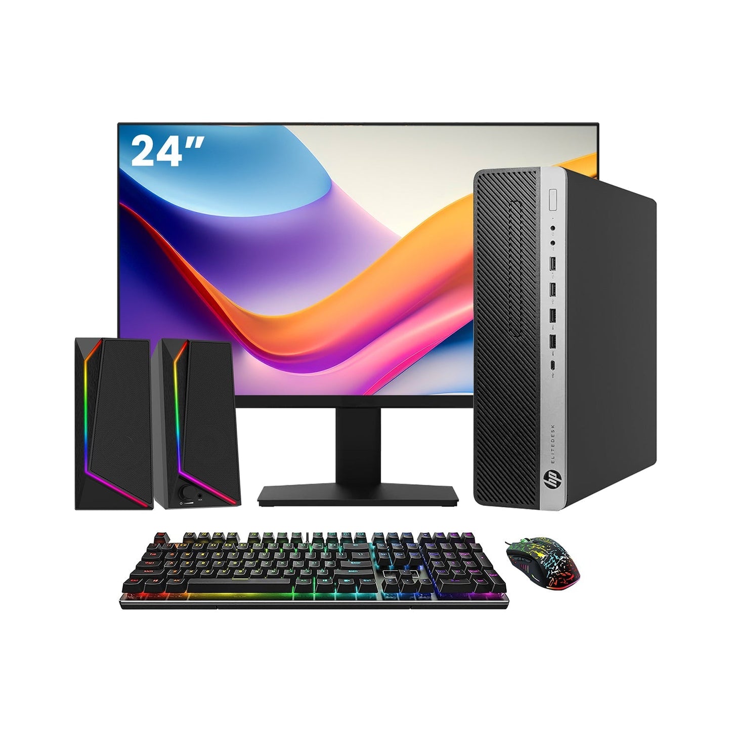 HP EliteDesk 800 G4  SFF Desktop PC - Intel Core i5 - 8th Gen Up to 4.10 GHz Processor, 16GB DDR4 RAM, 512GB - 1TB SSD, Windows 11Pro, New 24/27 inch FHD Monitor, RGB Speaker / SoundBar / Headset - Refurbished
