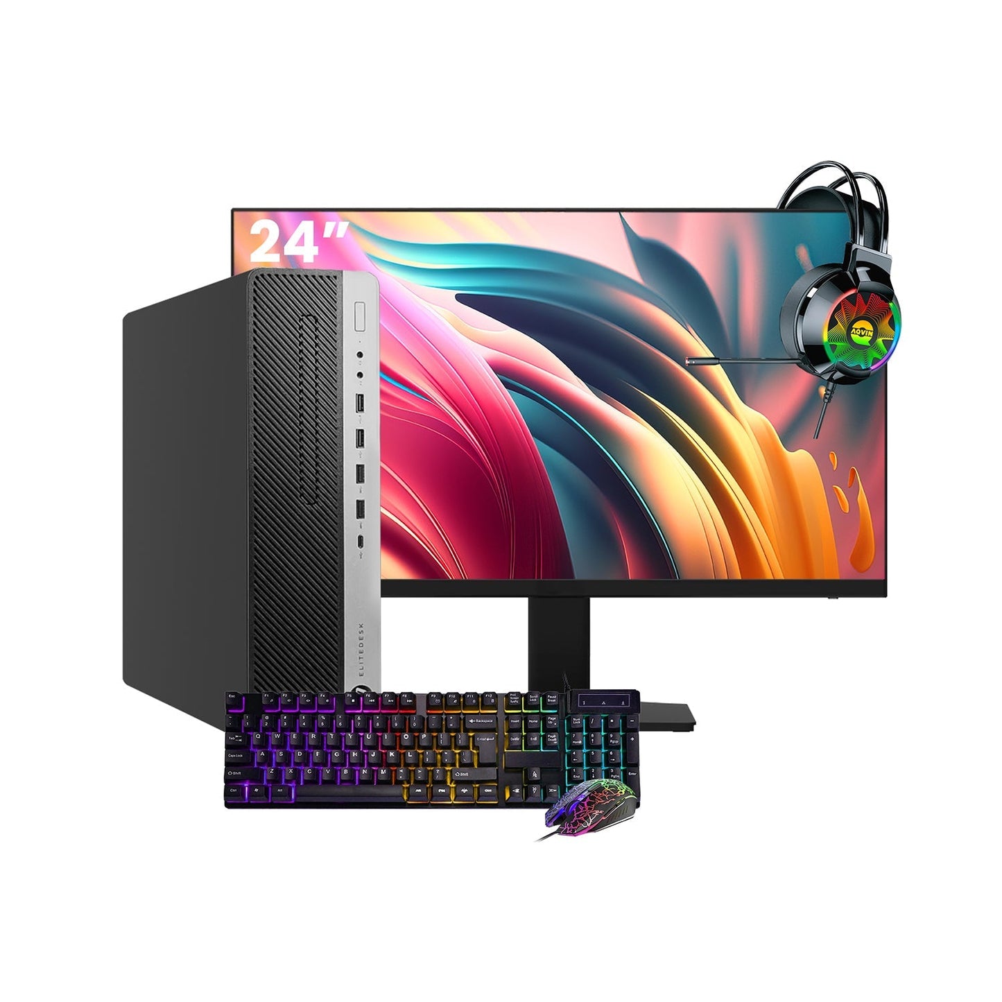 HP EliteDesk 800 G4  SFF Desktop PC - Intel Core i5 - 8th Gen Up to 4.10 GHz Processor, 16GB DDR4 RAM, 512GB - 1TB SSD, Windows 11Pro, New 24/27 inch FHD Monitor, RGB Speaker / SoundBar / Headset - Refurbished