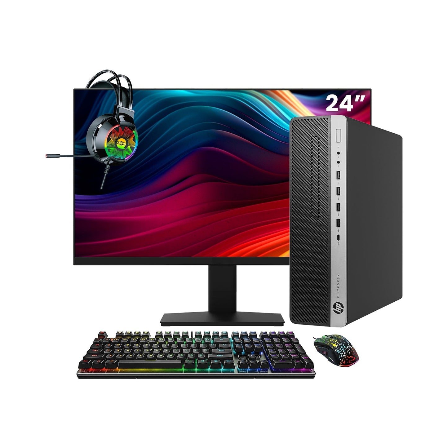 HP EliteDesk 800 G4  SFF Desktop PC - Intel Core i5 - 8th Gen Up to 4.10 GHz Processor, 16GB DDR4 RAM, 512GB - 1TB SSD, Windows 11Pro, New 24/27 inch FHD Monitor, RGB Speaker / SoundBar / Headset - Refurbished