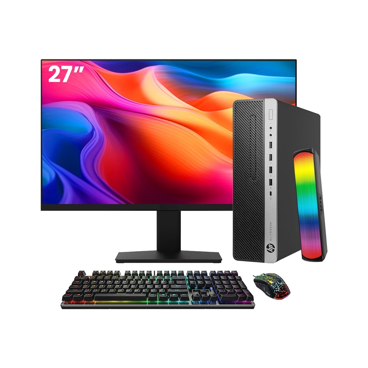 HP EliteDesk 800 G4  SFF Desktop PC - Intel Core i5 - 8th Gen Up to 4.10 GHz Processor, 16GB DDR4 RAM, 512GB - 1TB SSD, Windows 11Pro, New 24/27 inch FHD Monitor, RGB Speaker / SoundBar / Headset - Refurbished