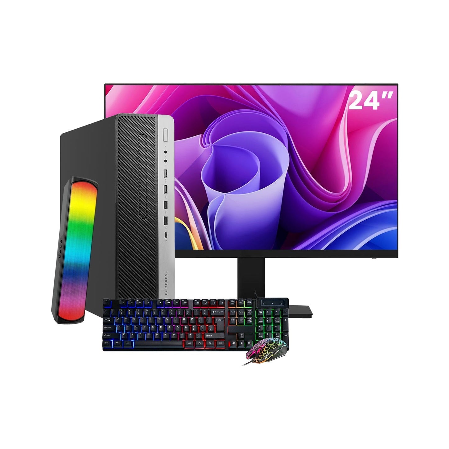 HP EliteDesk 800 G4  SFF Desktop PC - Intel Core i5 - 8th Gen Up to 4.10 GHz Processor, 16GB DDR4 RAM, 512GB - 1TB SSD, Windows 11Pro, New 24/27 inch FHD Monitor, RGB Speaker / SoundBar / Headset - Refurbished
