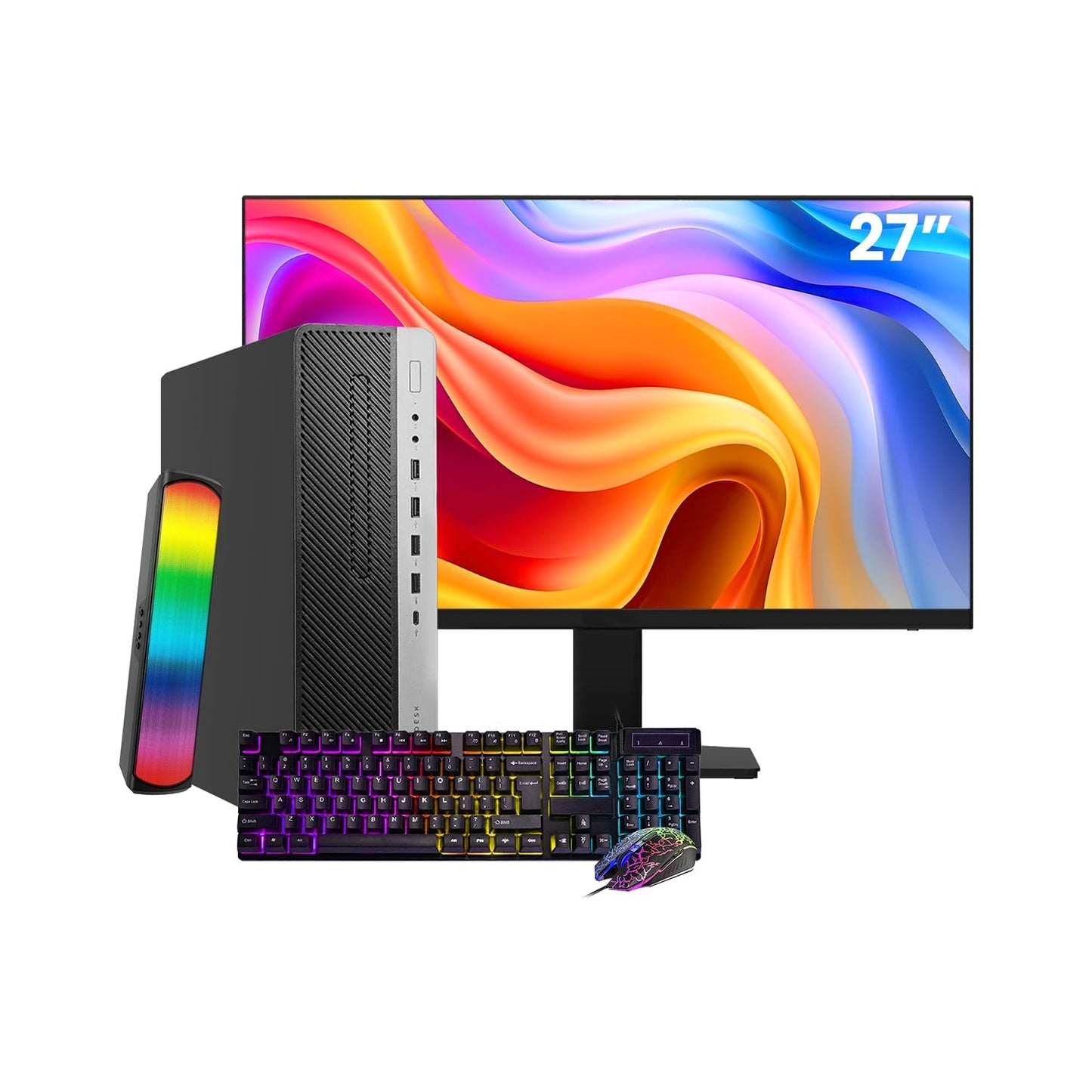 HP EliteDesk 800 G4  SFF Desktop PC - Intel Core i5 - 8th Gen Up to 4.10 GHz Processor, 16GB DDR4 RAM, 512GB - 1TB SSD, Windows 11Pro, New 24/27 inch FHD Monitor, RGB Speaker / SoundBar / Headset - Refurbished